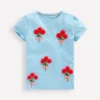 Puff Sleeve Superstitch Top Blue Flower Bunches