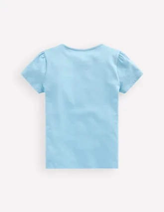 Puff Sleeve Superstitch Top Blue Flower Bunches