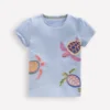 Puff Sleeve Superstitch Top Misty Blue Turtles