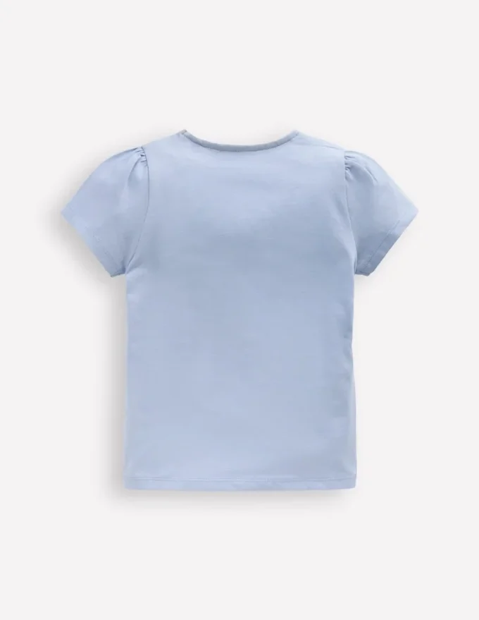 Puff Sleeve Superstitch Top Misty Blue Turtles