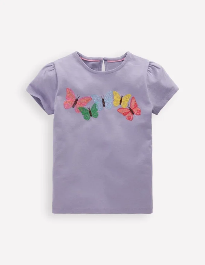 Puff Sleeve Superstitch Top Purple Butterflies Puff Sleeve Superstitch Top Purple Butterflies