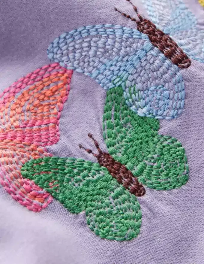 Puff Sleeve Superstitch Top Purple Butterflies Puff Sleeve Superstitch Top Purple Butterflies