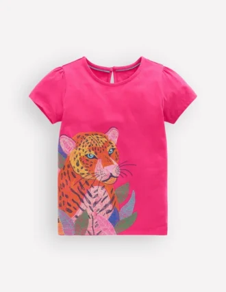 Puff Sleeve Superstitch Top Raspberry Pink Leopard