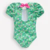 Puff Sleeve Swimsuit Aquamarine Butterfly Floral Puff Sleeve Swimsuit Aquamarine Butterfly Floral