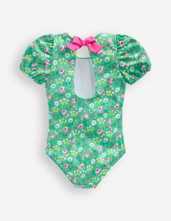 Puff Sleeve Swimsuit Aquamarine Butterfly Floral Puff Sleeve Swimsuit Aquamarine Butterfly Floral