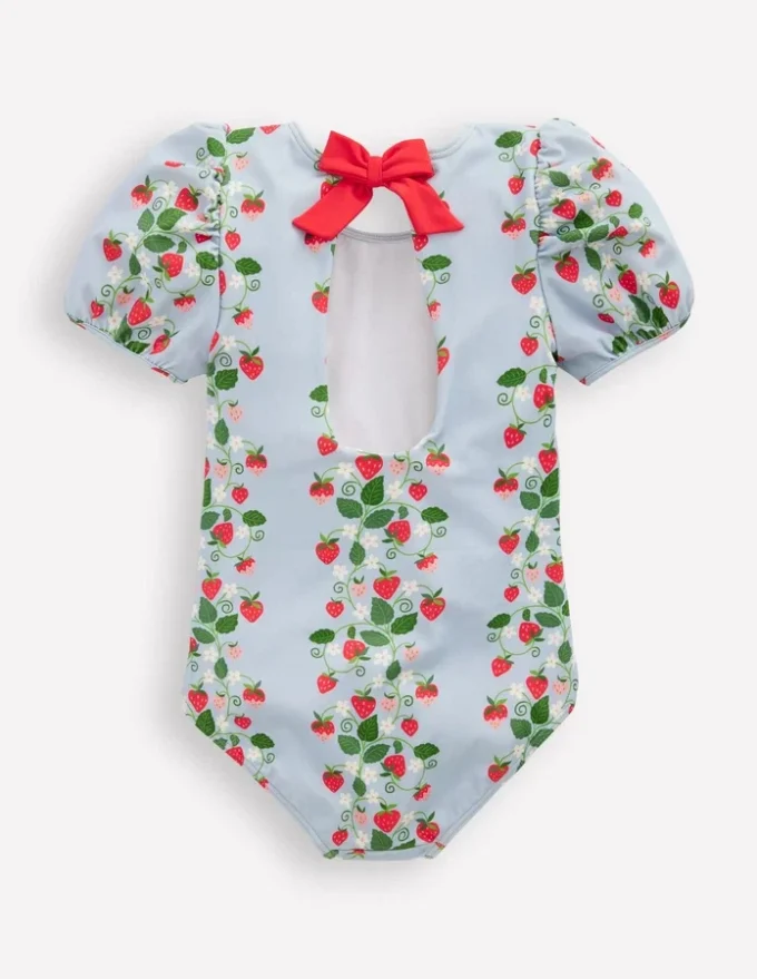Puff Sleeve Swimsuit Misty Blue Strawberry Vine Puff Sleeve Swimsuit Misty Blue Strawberry Vine