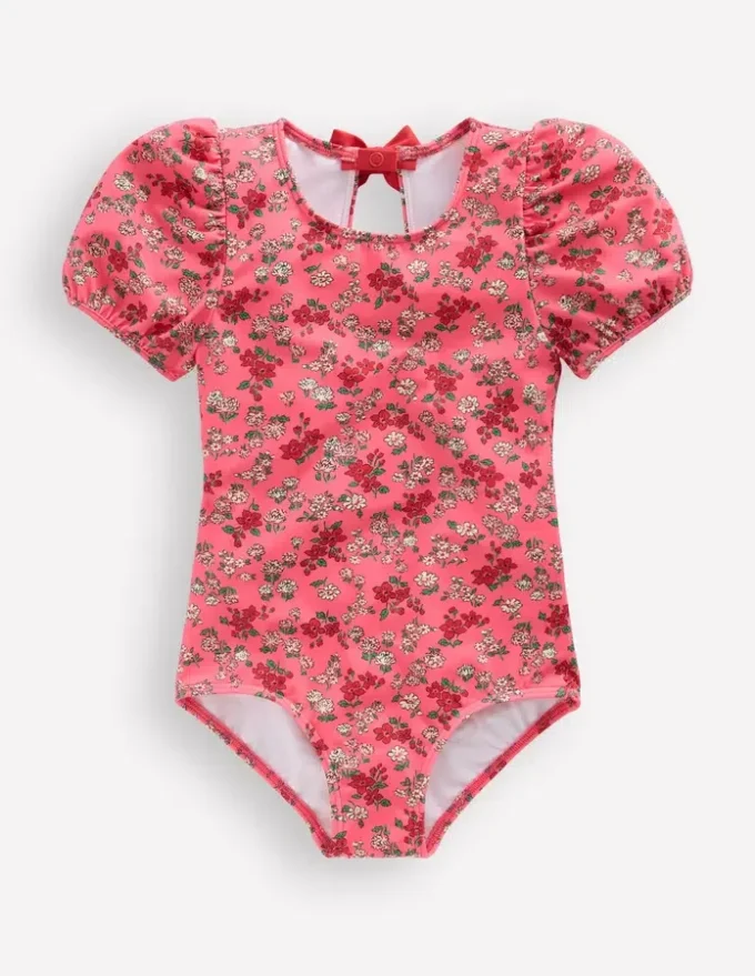 Puff Sleeve Swimsuit Salmon Pink Meadow Floral Puff Sleeve Swimsuit Salmon Pink Meadow Floral