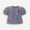 Puff Sleeve Woven Top Chambray Broderie