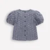 Puff Sleeve Woven Top Chambray Broderie