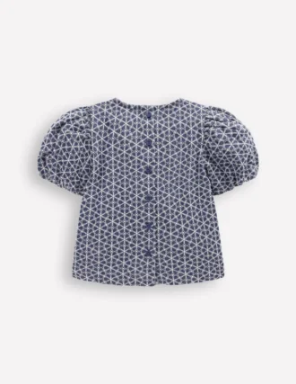 Puff Sleeve Woven Top Chambray Broderie