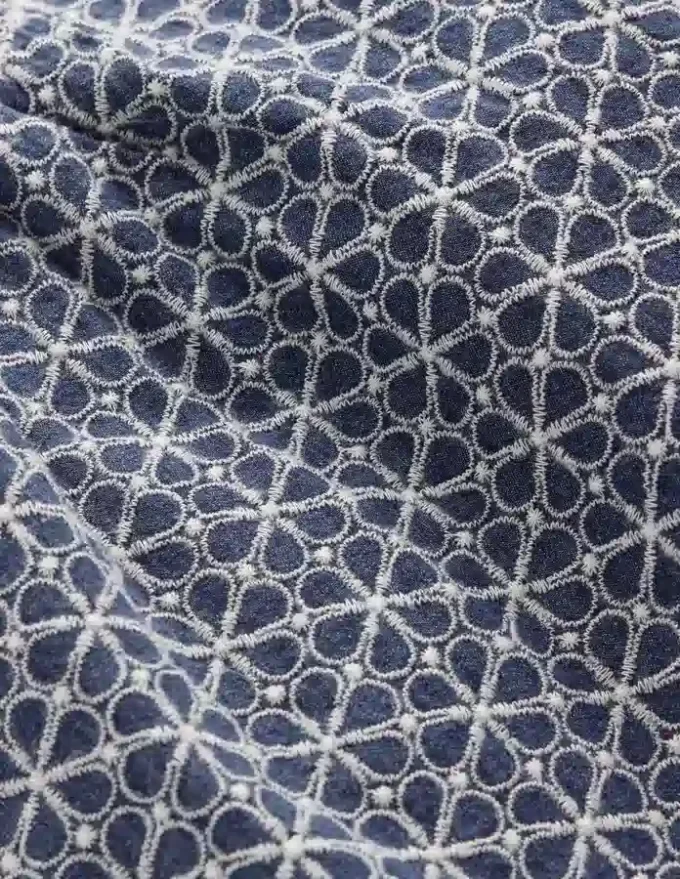 Puff Sleeve Woven Top Chambray Broderie