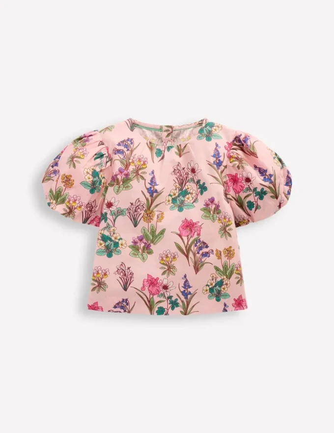 Puff Sleeve Woven Top Pink Floral