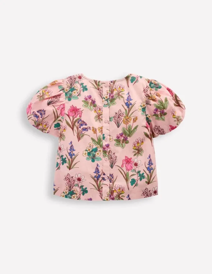 Puff Sleeve Woven Top Pink Floral