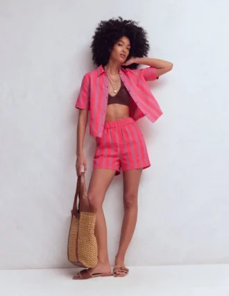 Pull On Double Cloth Shorts Neon Stripe