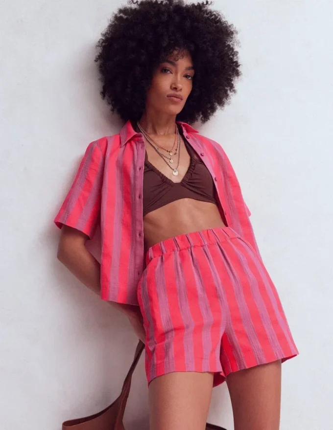 Pull On Double Cloth Shorts Neon Stripe