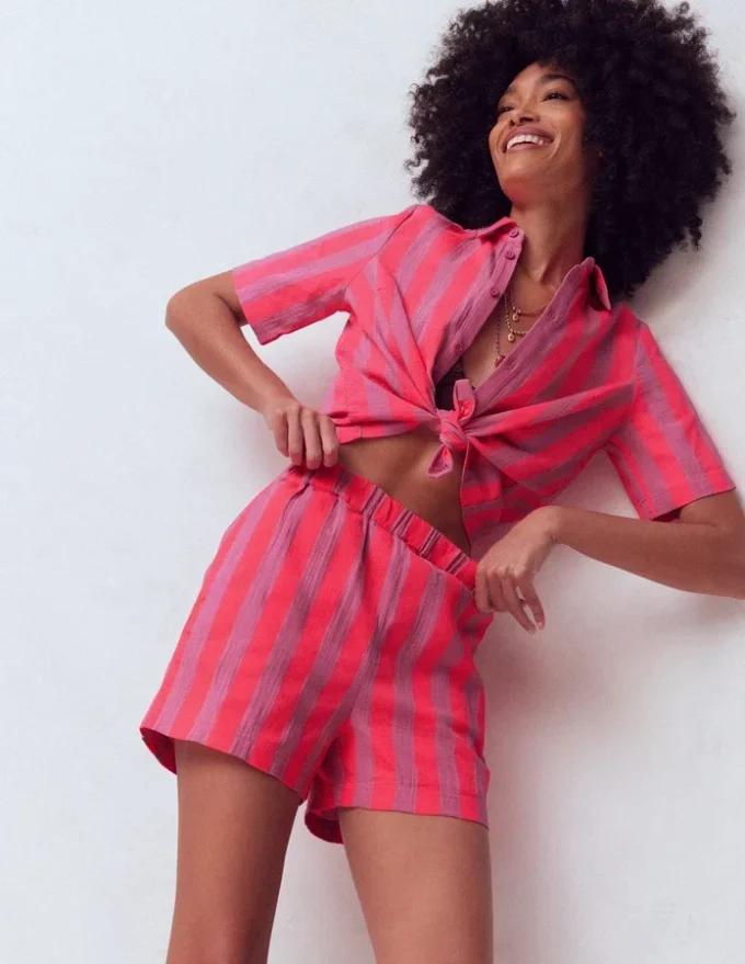 Pull On Double Cloth Shorts Neon Stripe