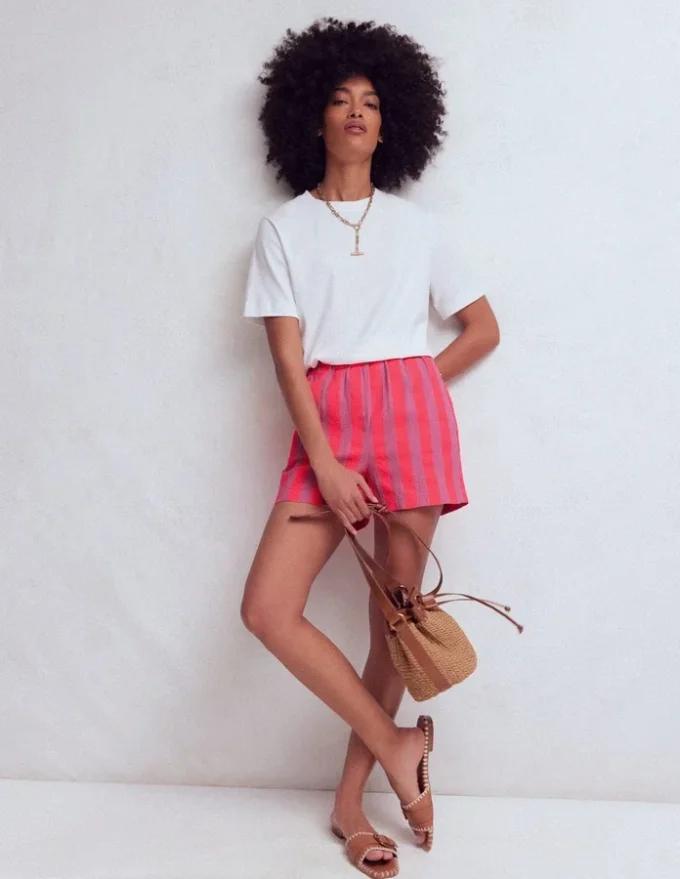 Pull On Double Cloth Shorts Neon Stripe