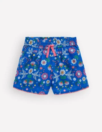 Pull-on Vacation Shorts Kingfisher Blue Bird Floral