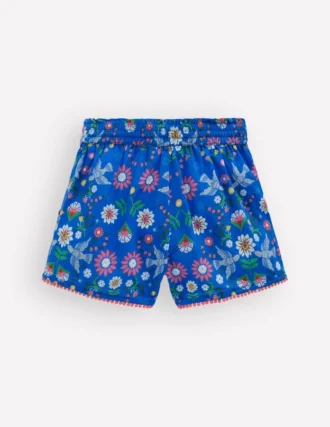 Pull-on Vacation Shorts Kingfisher Blue Bird Floral