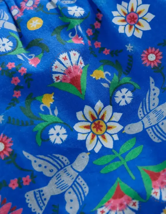 Pull-on Vacation Shorts Kingfisher Blue Bird Floral Pull-on Vacation Shorts Kingfisher Blue Bird Floral