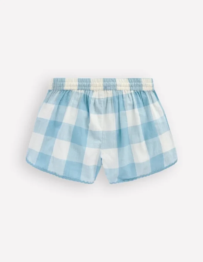 Pull-on Woven Shorts Blue Gingham Embroidery Pull-on Woven Shorts Blue Gingham Embroidery