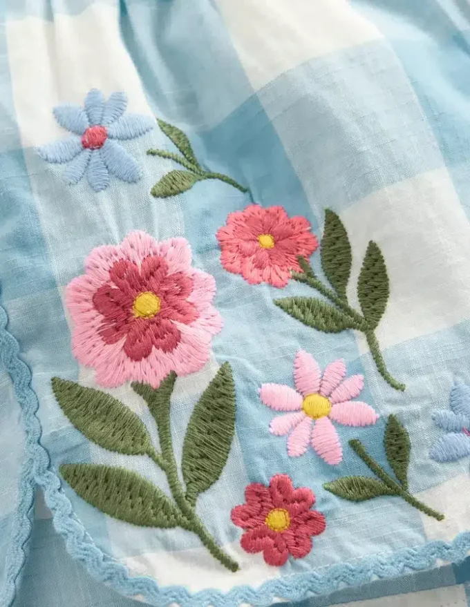 Pull-on Woven Shorts Blue Gingham Embroidery Pull-on Woven Shorts Blue Gingham Embroidery