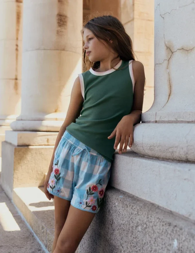 Pull-on Woven Shorts Blue Gingham Embroidery Pull-on Woven Shorts Blue Gingham Embroidery