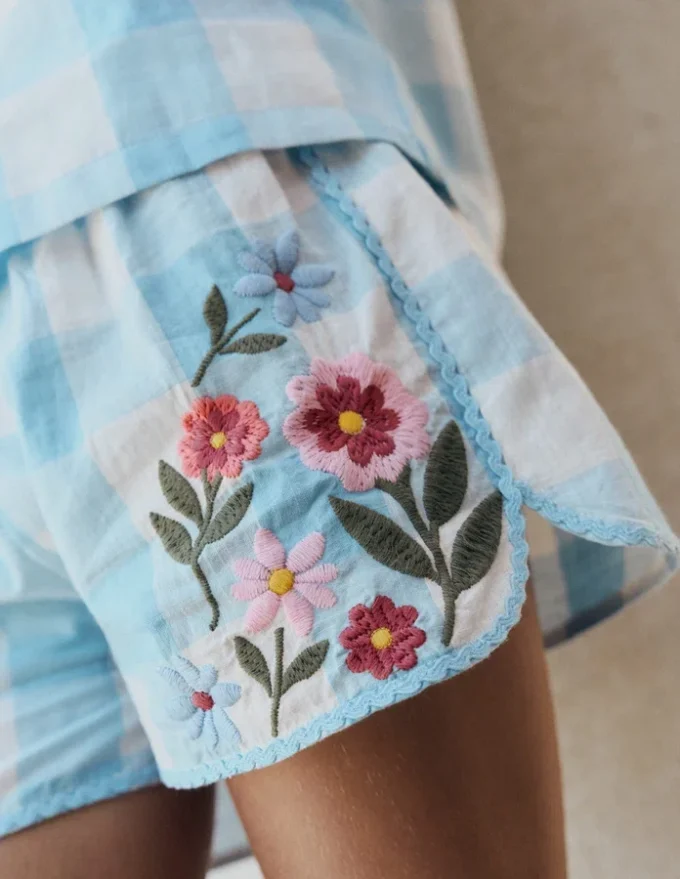 Pull-on Woven Shorts Blue Gingham Embroidery Pull-on Woven Shorts Blue Gingham Embroidery