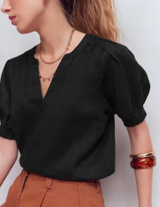 Rae Linen Top Black