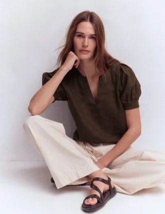 Rae Linen Top Brown