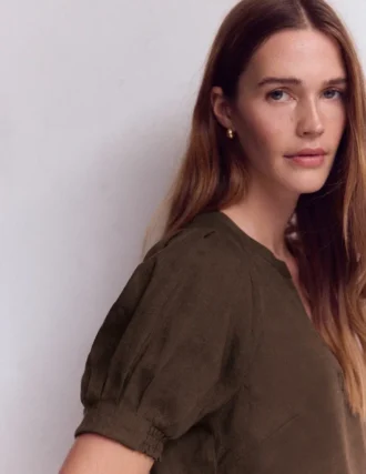 Rae Linen Top Brown