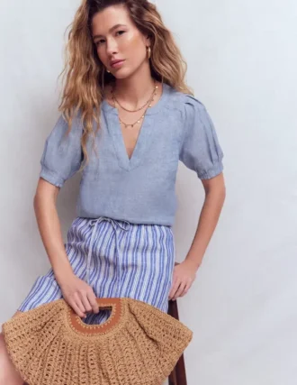 Rae Linen Top Chambray