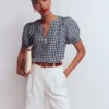 Rae Linen Top Small Navy Gingham