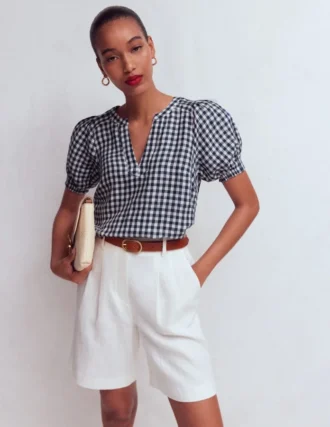 Rae Linen Top Small Navy Gingham