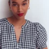 Rae Linen Top Small Navy Gingham