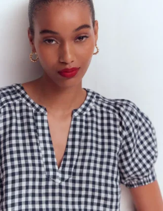 Rae Linen Top Small Navy Gingham