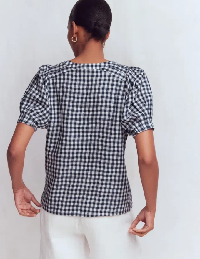 Rae Linen Top Small Navy Gingham