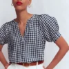 Rae Linen Top Small Navy Gingham