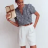 Rae Linen Top Small Navy Gingham