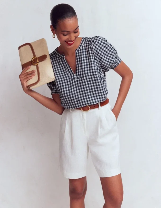 Rae Linen Top Small Navy Gingham