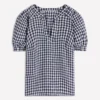 Rae Linen Top Small Navy Gingham