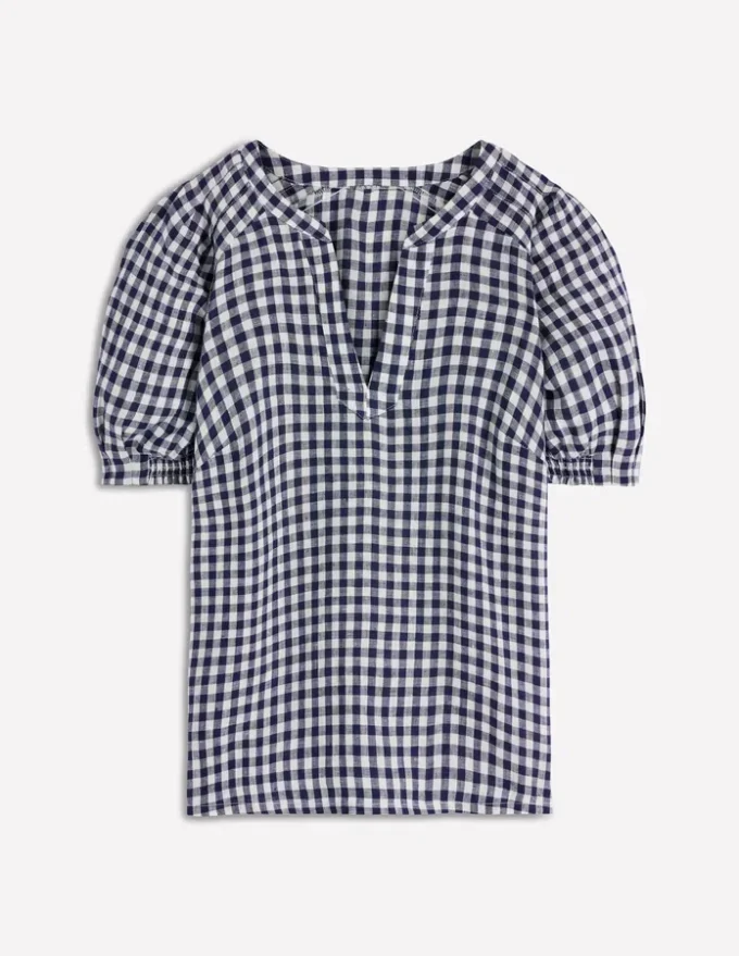 Rae Linen Top Small Navy Gingham