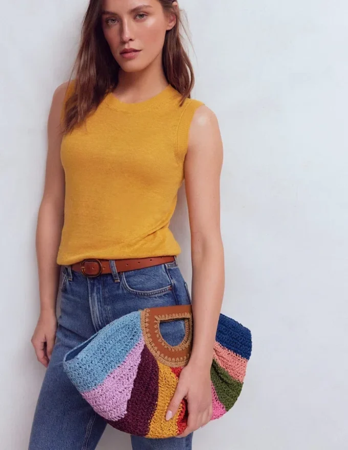 Raffia Moon Clutch Multi Stripe Raffia Moon Clutch Multi Stripe
