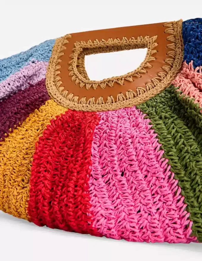 Raffia Moon Clutch Multi Stripe Raffia Moon Clutch Multi Stripe