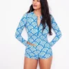 Rash Guard Swim Shorts Bright Blue, Blossomy
