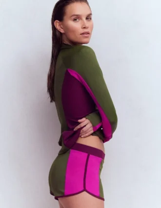 Rash Guard Swim Shorts Khaki, Colourblock