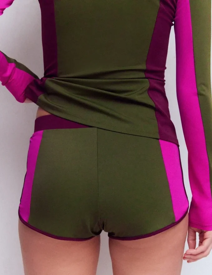 Rash Guard Swim Shorts Khaki, Colourblock Rash Guard Swim Shorts Khaki, Colourblock