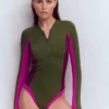 Rash Guard Swimsuit Khaki, Colourblock Rash Guard Swimsuit Khaki, Colourblock