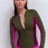Rash Guard Swimsuit Khaki, Colourblock Rash Guard Swimsuit Khaki, Colourblock