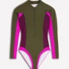 Rash Guard Swimsuit Khaki, Colourblock Rash Guard Swimsuit Khaki, Colourblock
